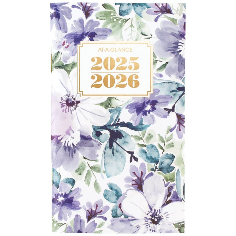 AT-A-GLANCE 2025-2026 Planner, 3-1/2"" x 6"", Pocket Size, 2 Year Monthly Planner, Badge, Floral (1722F-021-25) - Image 1